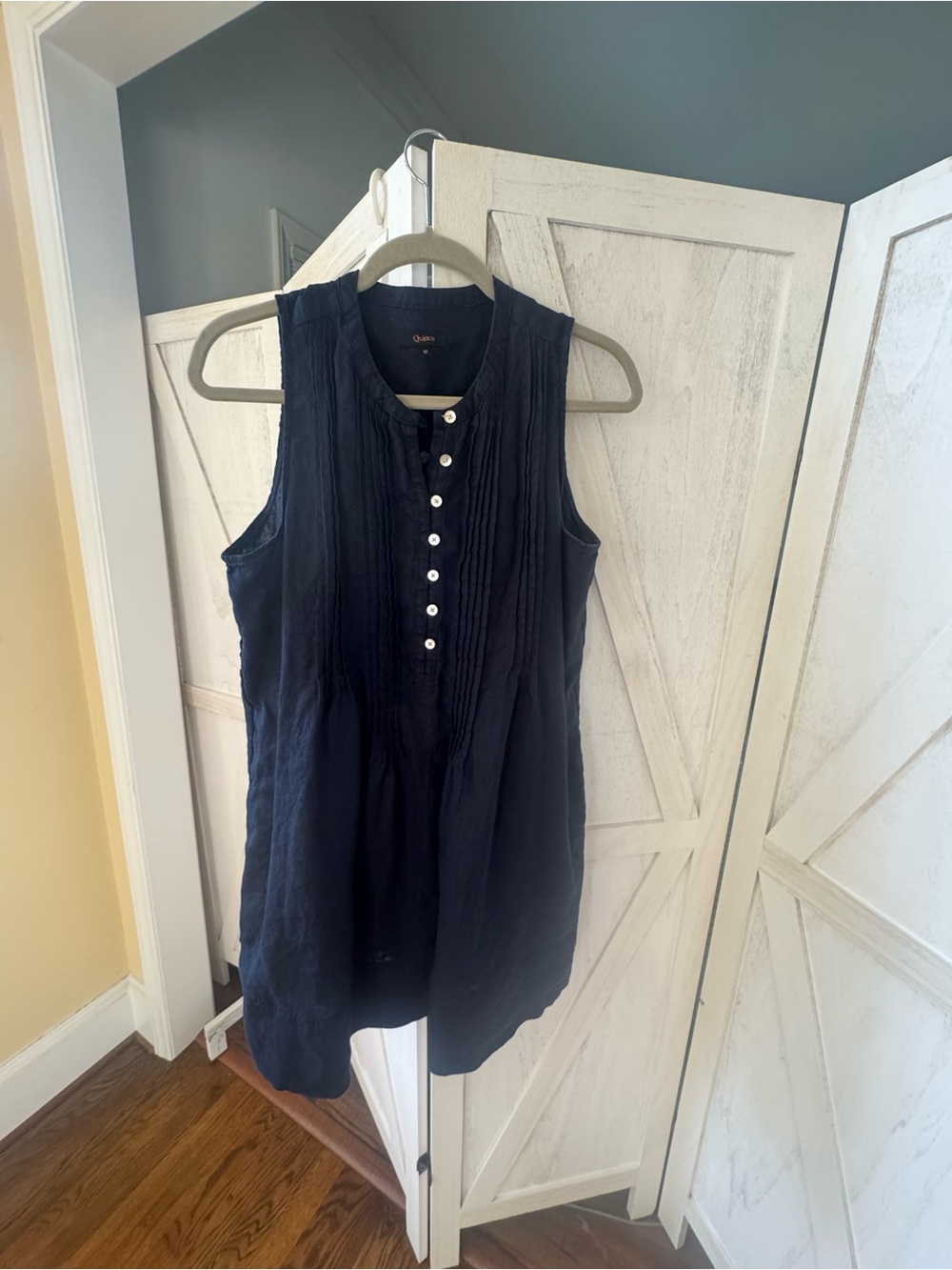 Quince Navy Sleeveless Pintuck Button-Front Dress